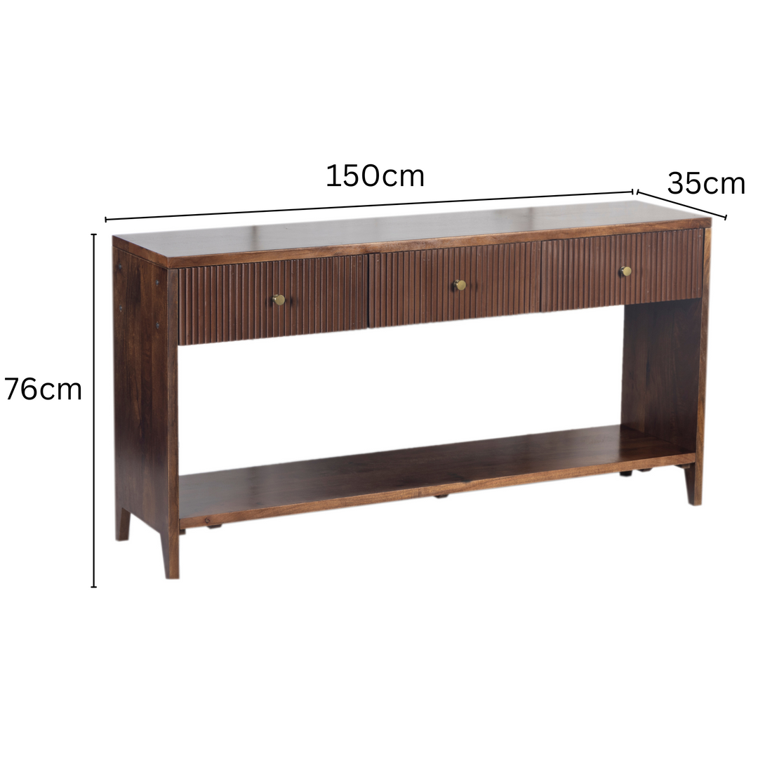 Fraser Walnut Console Table 120x40x80cm with slatted shelf – modern entryway table – buy online in Australia