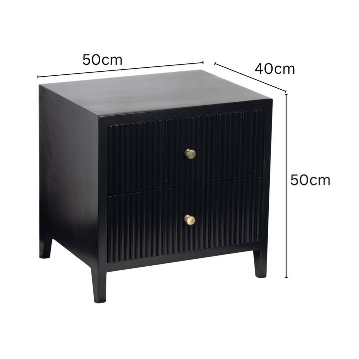 Frazer Black Bedside Table with 2 Drawers