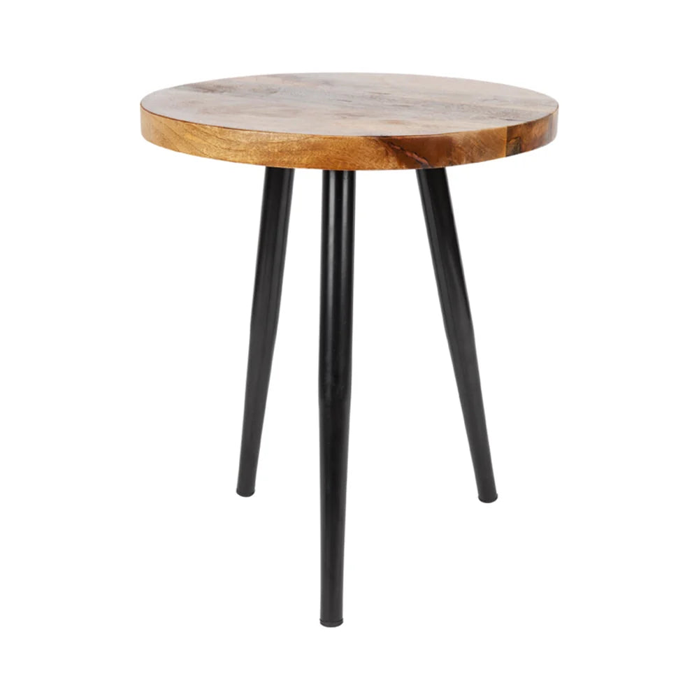 Roma Natural Mango Wood Tall Round Side Table With Black Metal Legs - Fab Habitat