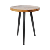 Roma Natural Mango Wood Tall Round Side Table With Black Metal Legs - Fab Habitat
