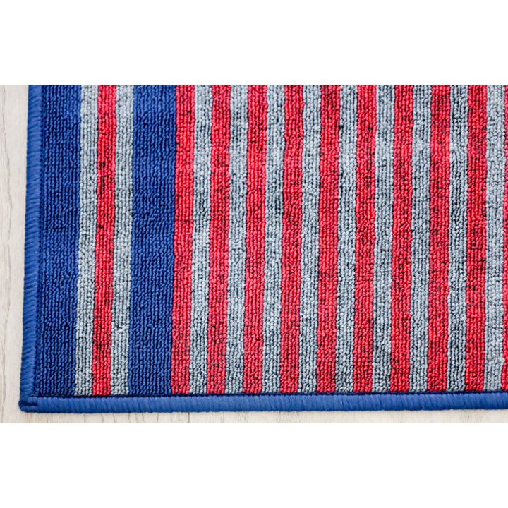 Griffin Navy Blue Striped Polypropylene Kitchen Mat