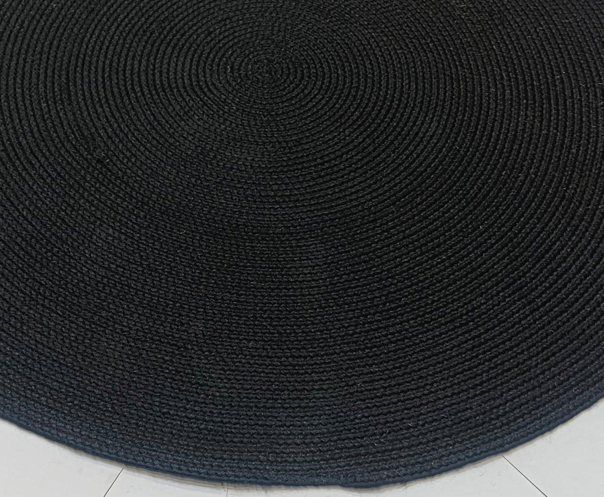 Hazel Black Round PET Indoor Outdoor Rug