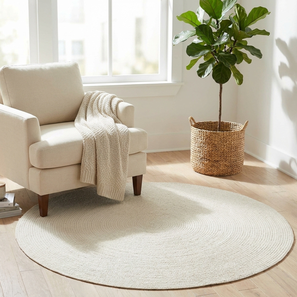Hazel Cream Round PET Indoor Outdoor Rug