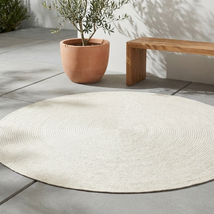 Hazel Cream Round PET Indoor Outdoor Rug