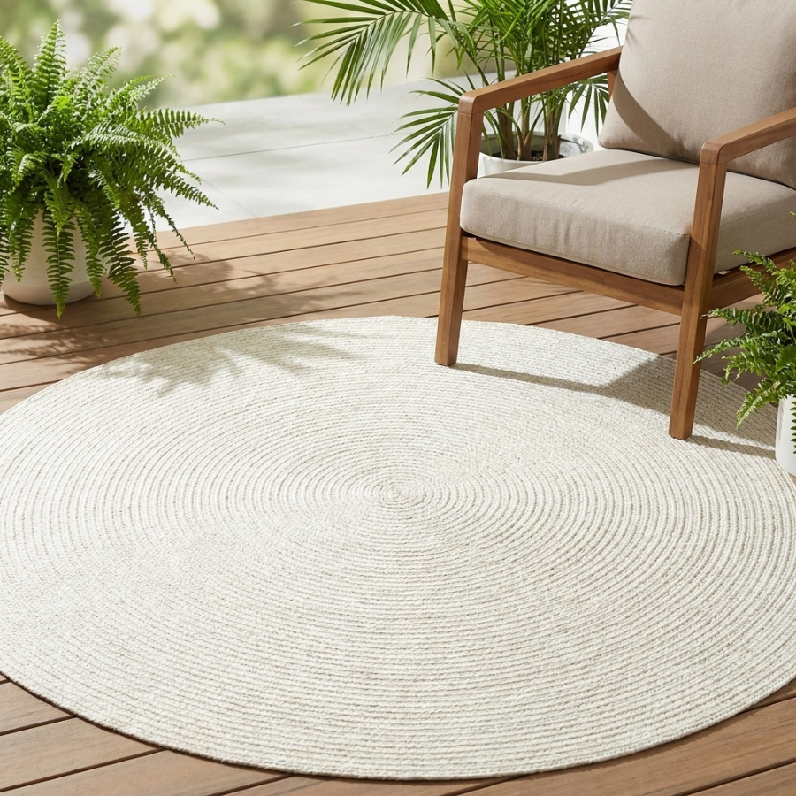 Hazel Cream Round PET Indoor Outdoor Rug