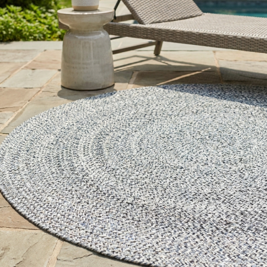 Hazel Grey Round PET Indoor Outdoor Rug