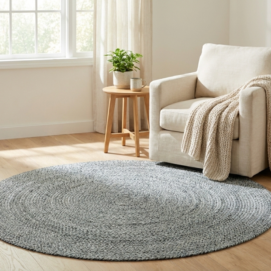 Hazel Grey Round PET indoor outdoor Rug