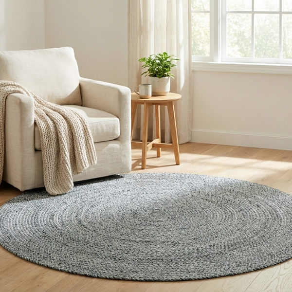 Hazel Grey Round PET Indoor Outdoor Rug