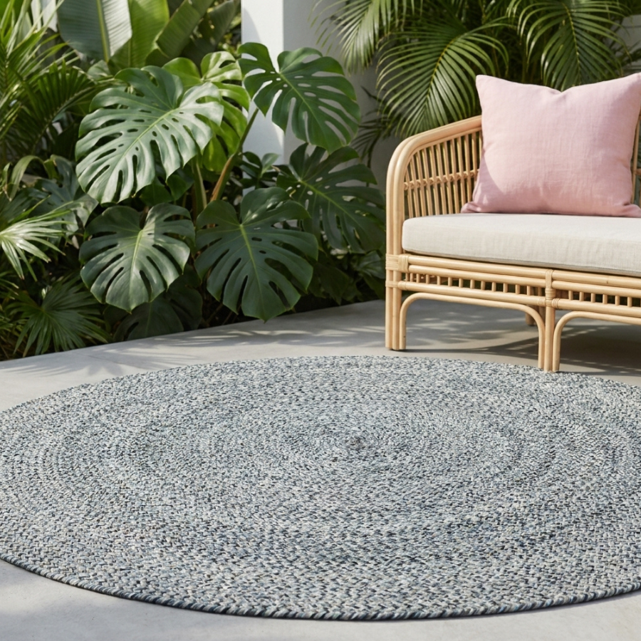 Hazel Grey Round PET Indoor Outdoor Rug