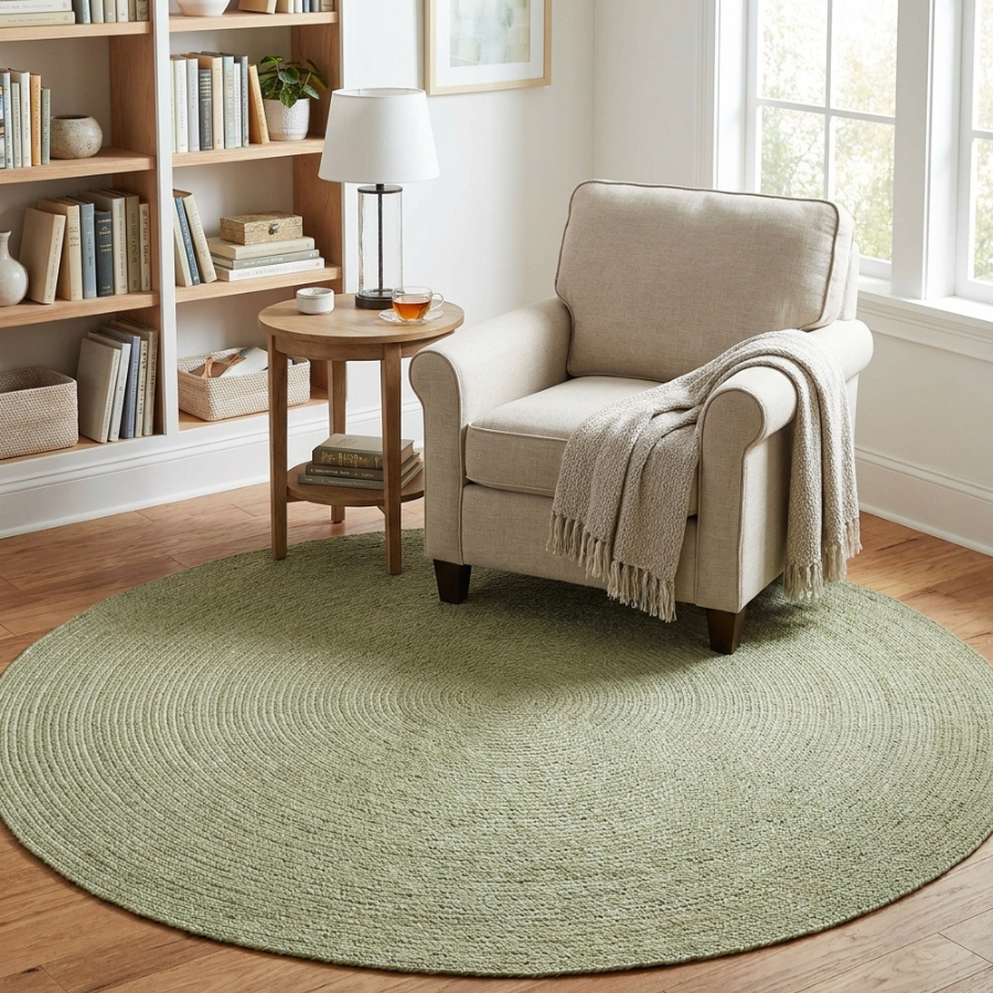 Hazel Sage Round PET indoor outdoor Rug
