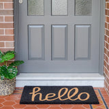 Hello Black And Natural PVC Backed Coir Doormat - Fab Habitat , Doormats, 