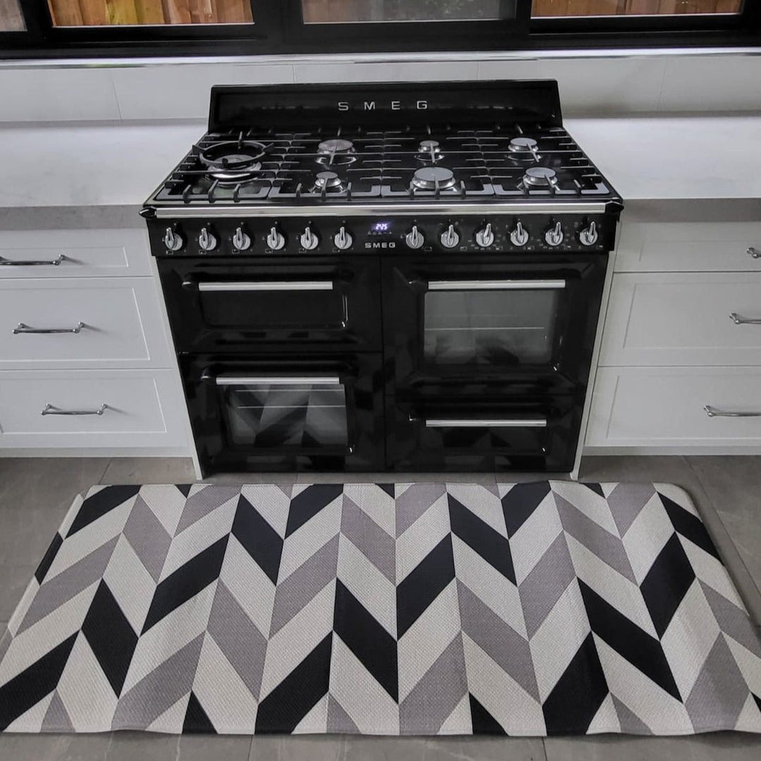 Herringbone Navy Soft Padded Kitchen Mat - Fab Habitat , Soft Padded Kitchen Mats, 