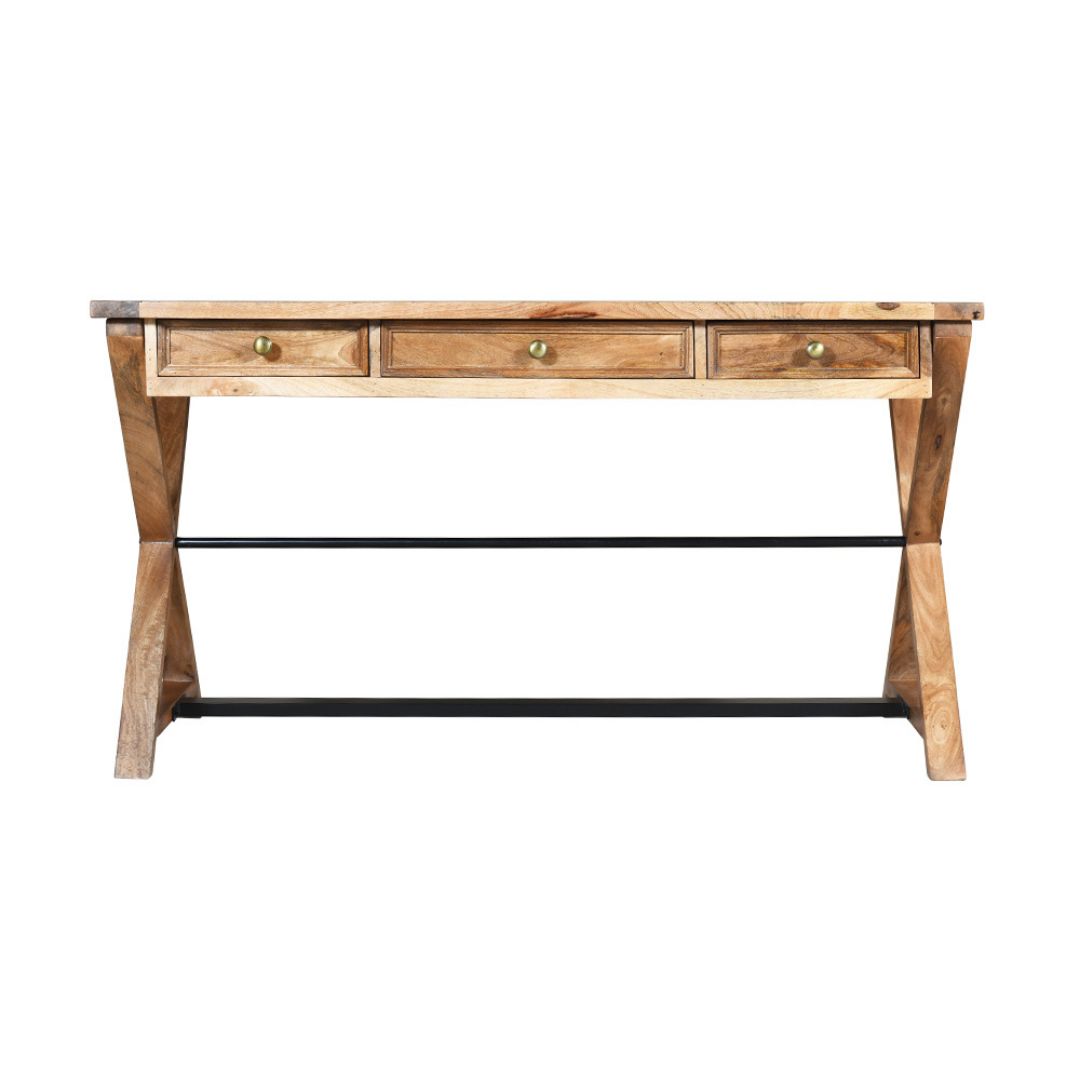 Holmes 3 Drawers Natural Wooden Modern Study Home Office Desk - 142cm - Fab Habitat , Study Desks, 