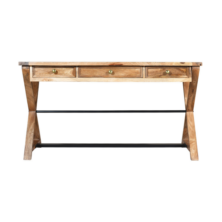 Holmes 3 Drawers Natural Wooden Modern Study Home Office Desk - 142cm - Fab Habitat , Study Desks, [product_size],