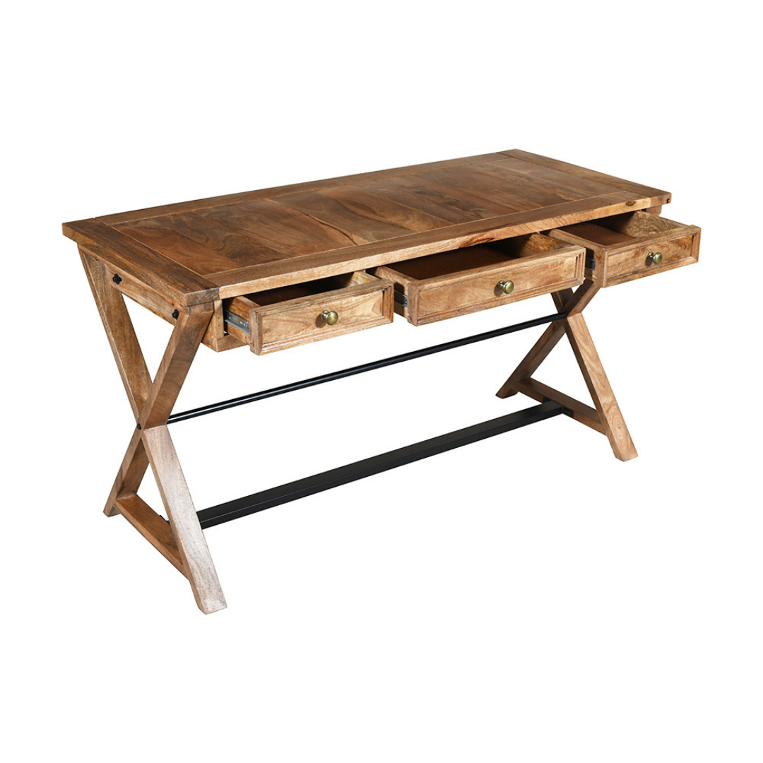 Holmes 3 Drawers Natural Wooden Modern Study Home Office Desk - 142cm - Fab Habitat , Study Desks, [product_size],