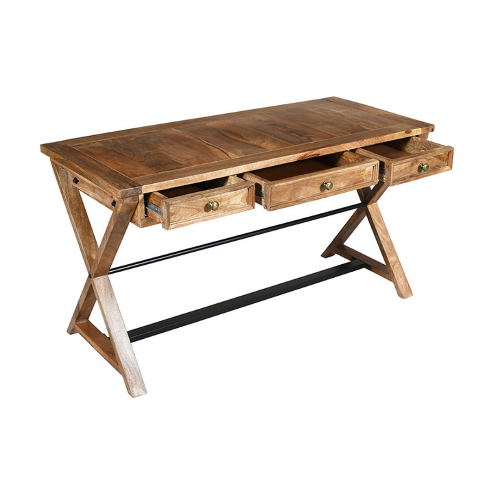Holmes 3 Drawers Natural Wooden Modern Study Home Office Desk - 142cm - Fab Habitat , Study Desks, [product_size],