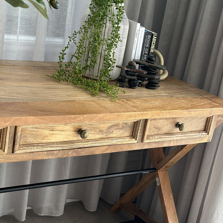 Holmes 3 Drawers Natural Wooden Modern Study Home Office Desk - 142cm - Fab Habitat , Study Desks, [product_size],