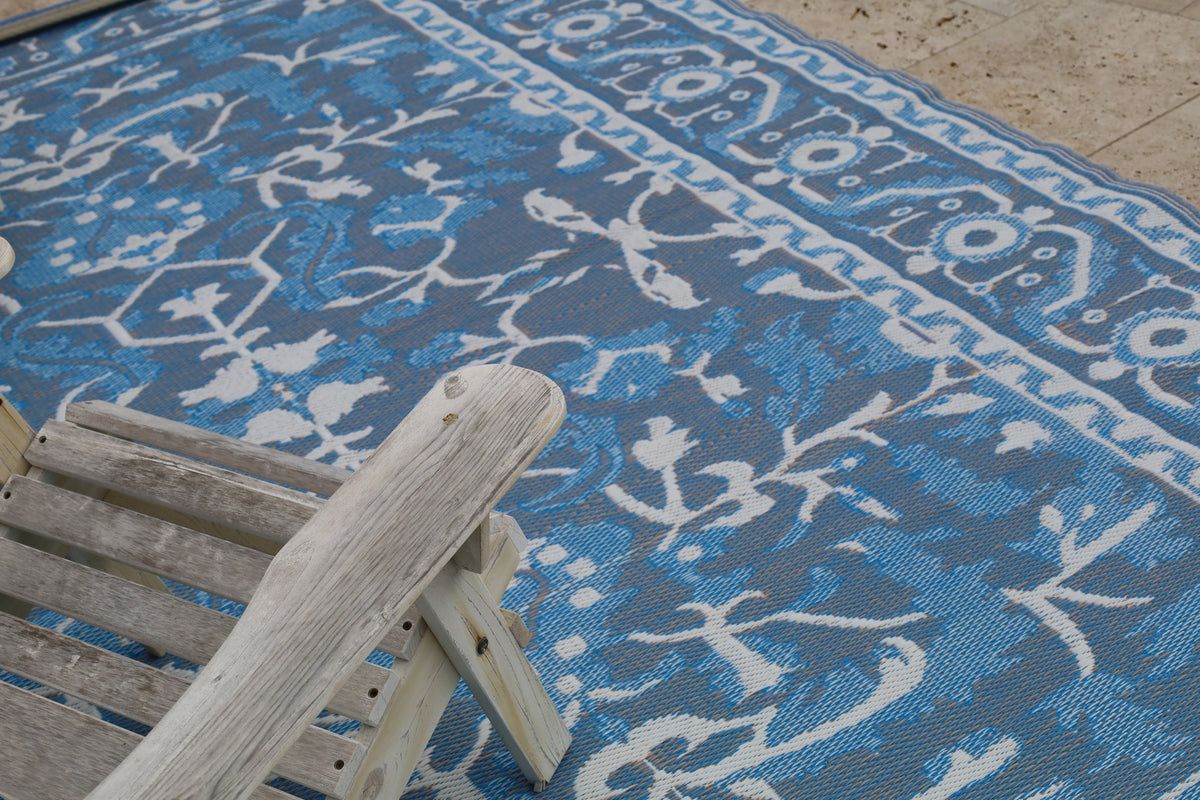 Nain Blue Recycled Plastic Reversible Large Outdoor Rug - Fab Habitat , Recycled Plastic Rugs & Mats, 