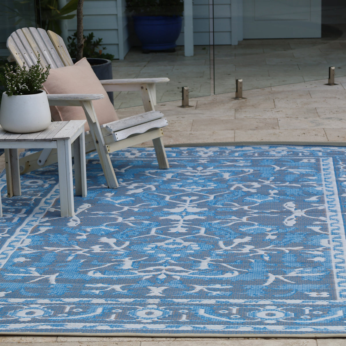 Nain Blue Recycled Plastic Reversible Large Outdoor Rug - Fab Habitat , Recycled Plastic Rugs & Mats, 