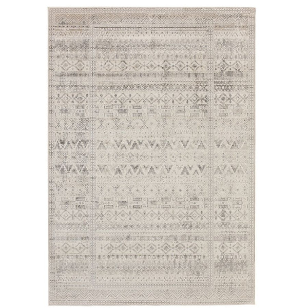 Ikop Light Grey and White Traditional Distressed Rug