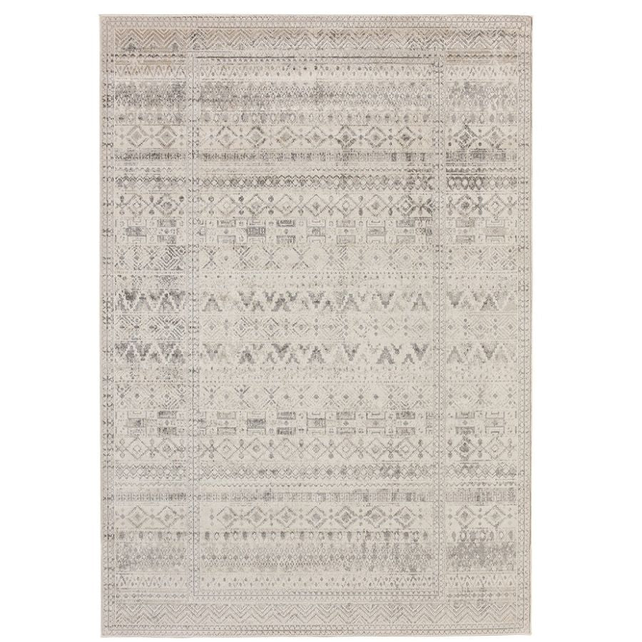 Ikop Light Grey and White Traditional Distressed Large Rug