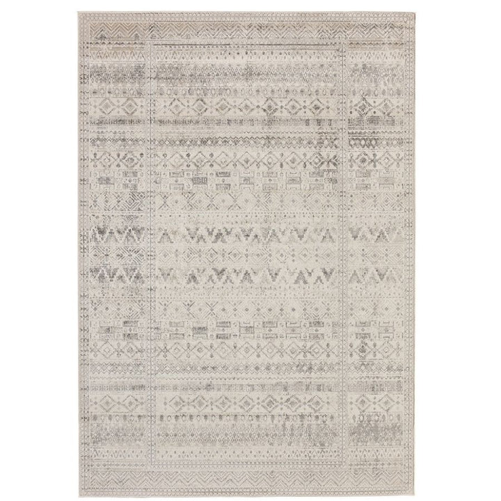 Ikop Light Grey and White Traditional Distressed Large Rug