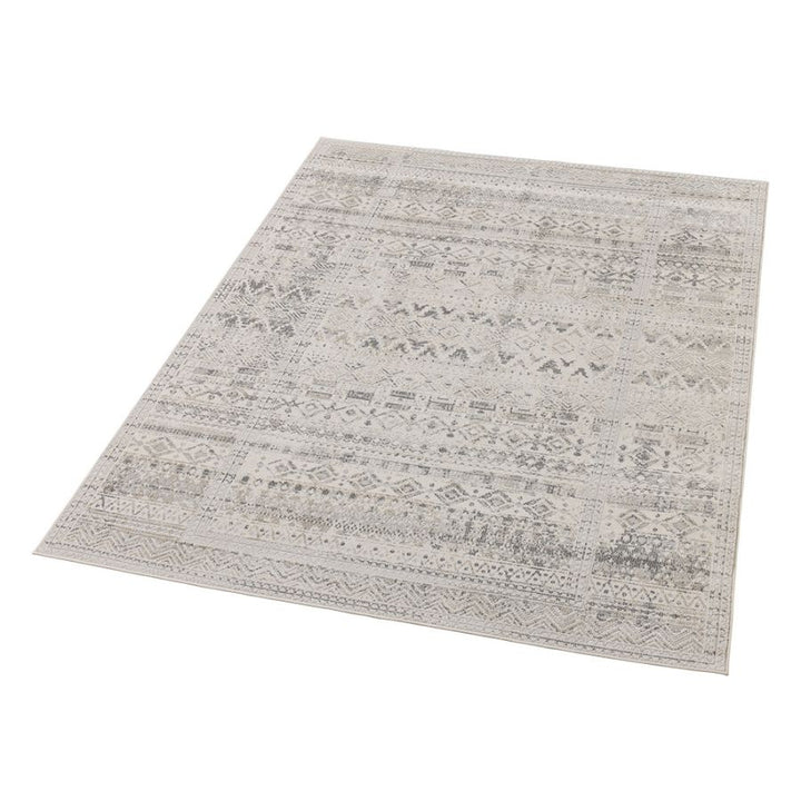 Ikop Light Grey and White Traditional Distressed Large Rug