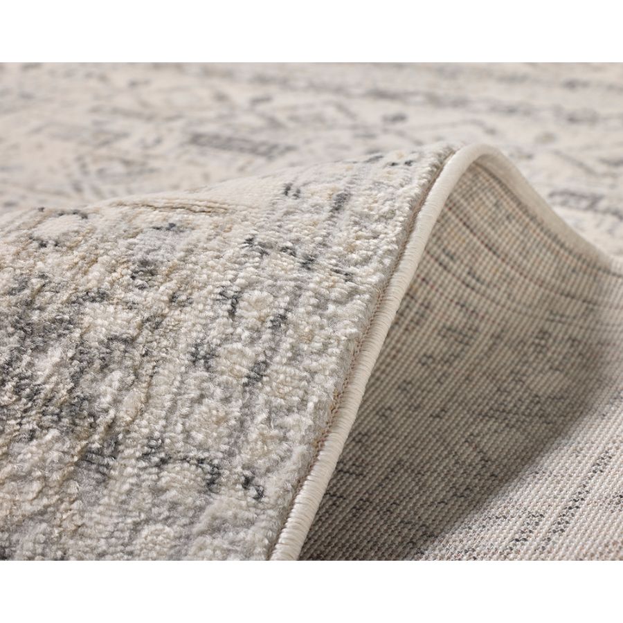 Ikop Light Grey and White Traditional Distressed Large Rug