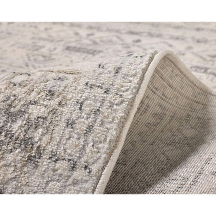 Ikop Light Grey and White Traditional Distressed Large Rug