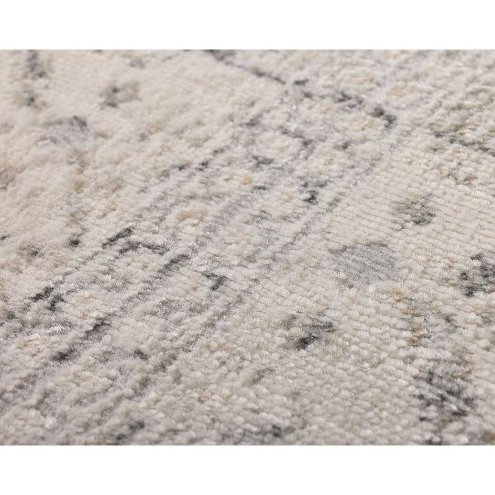 Ikop Light Grey and White Traditional Distressed Large Rug