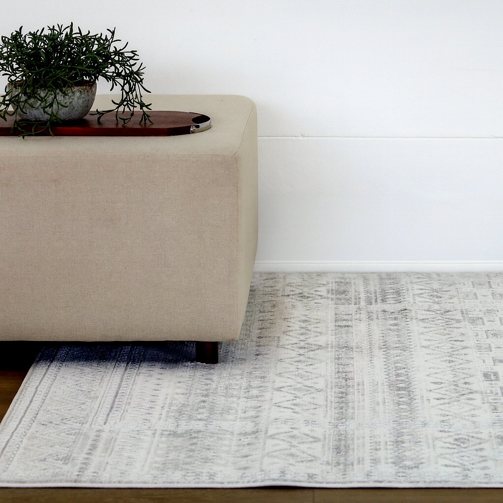 Ikop Light Grey and White Traditional Distressed Extra Large Rug