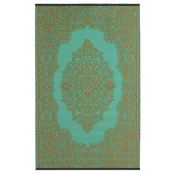 Istanbul Bronze and Aqua Traditional Large Rug - Fab Habitat , Recycled Plastic Rugs & Mats, 