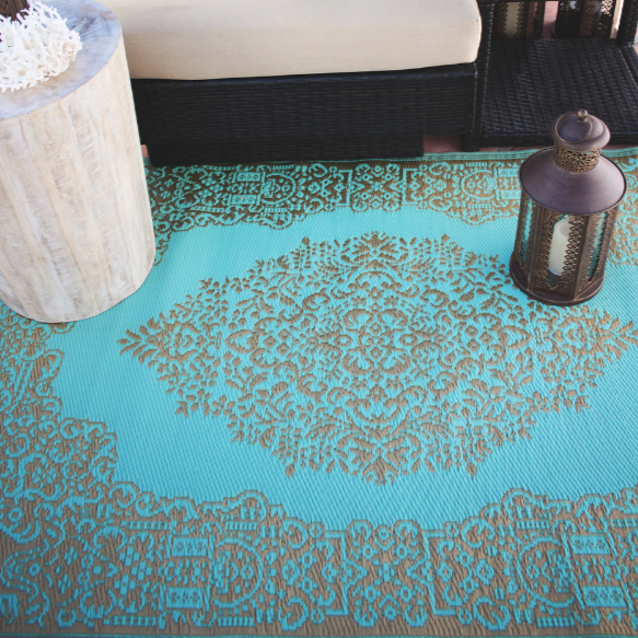 Istanbul Bronze and Aqua Traditional Large Rug - Fab Habitat , Recycled Plastic Rugs & Mats, 