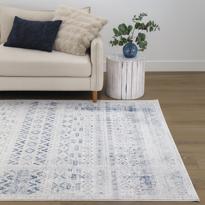 Izmir Navy and White Traditional Distrssed Large Rug