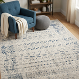 Izmir Navy and White Traditional Distressed Large Rug