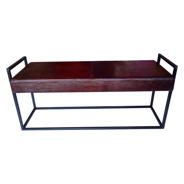 Jal Dark Brown Genuine Leather Seat Bench - 120 CM - Fab Habitat , Benches, 