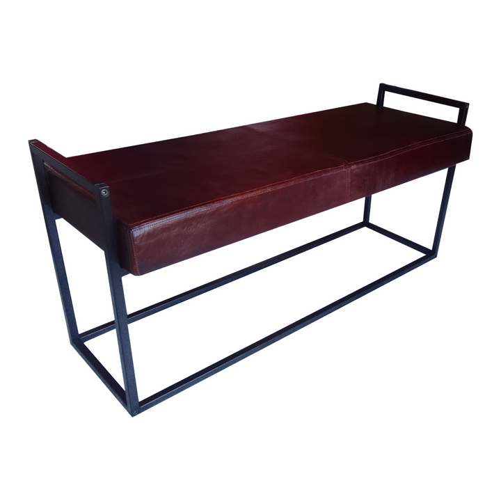 Jal Dark Brown Genuine Leather Seat Bench - 120 CM - Fab Habitat , Benches, [product_size],