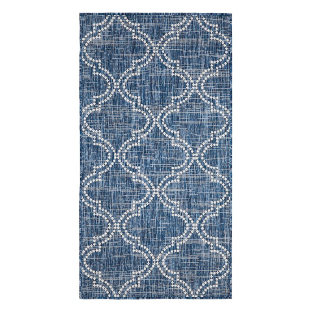 Jinju Blue Trellis Polypropylene Large Outdoor Rug - Fab Habitat , Outdoor Rugs,
