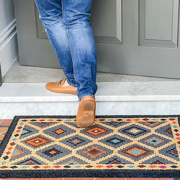 Kilim Multicolour PVC Backed Coir Doormat - Fab Habitat , Doormats, 
