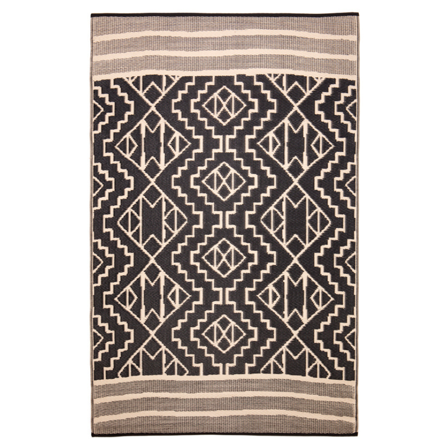 Kilimanjaro Beige and Black Tribal African Large Outdoor Rug - Fab Habitat , Recycled Plastic Rugs & Mats, 