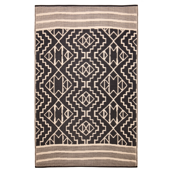 Kilimanjaro Beige and Black Tribal African Large Outdoor Rug - Fab Habitat , Recycled Plastic Rugs & Mats, 