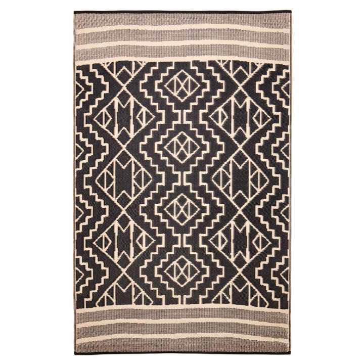 Kilimanjaro Beige and Black Tribal African Large Outdoor Rug - Fab Habitat , Recycled Plastic Rugs & Mats, 
