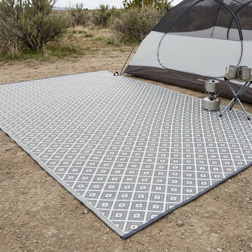 Kimberley Grey and White Diamond Recycled Plastic Large Rug