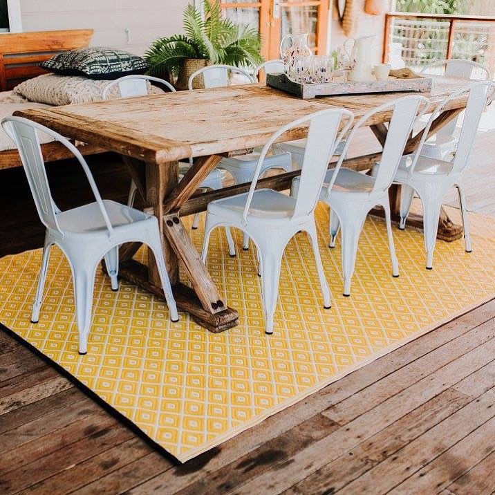 Kimberley Yellow and White Diamond Recycled Plastic Reversible Outdoor Rug - Fab Habitat , Recycled Plastic Rugs & Mats,