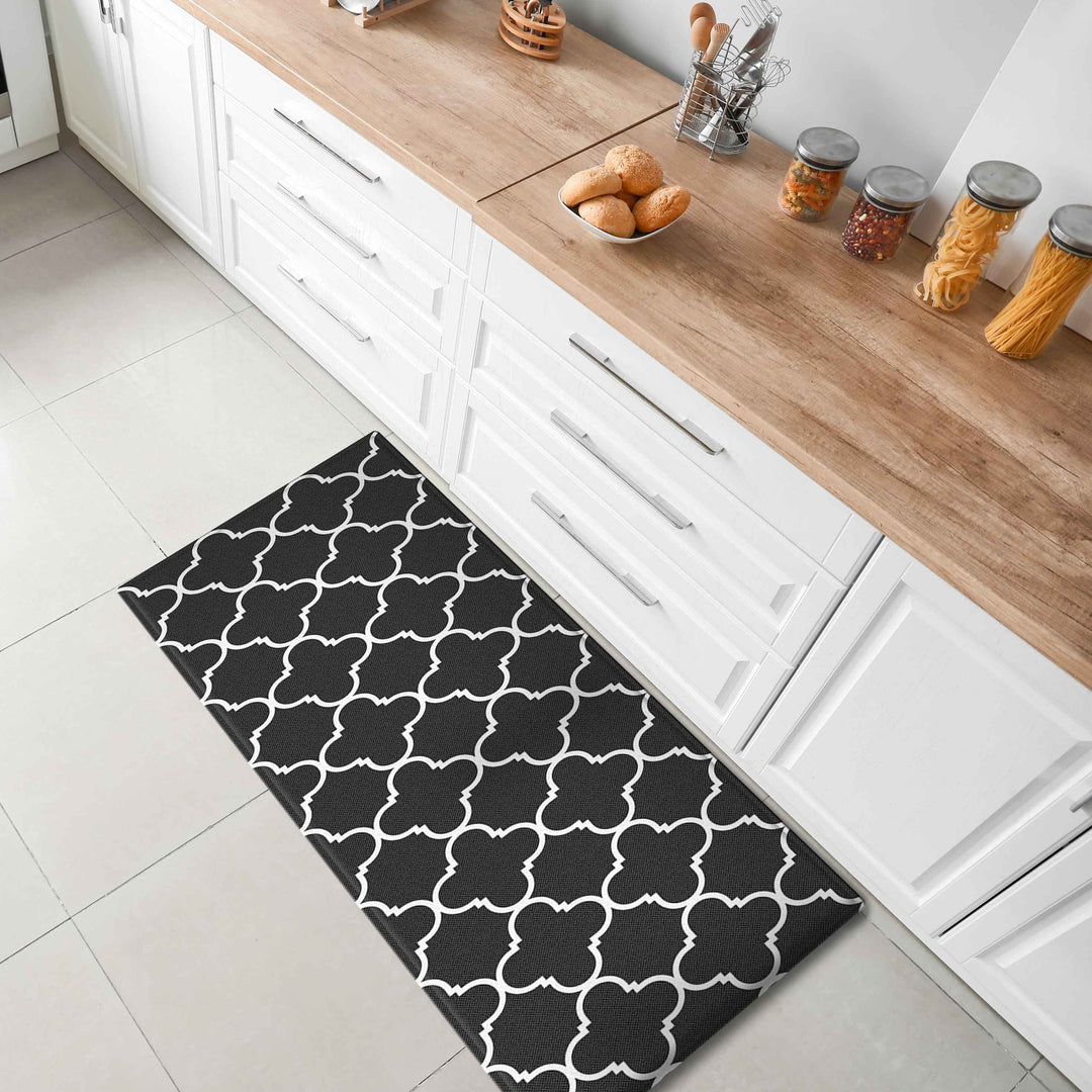 Renaissance Black & Grey Soft Padded Trellis Kitchen Mat - Fab Habitat , Soft Padded Kitchen Mats, 