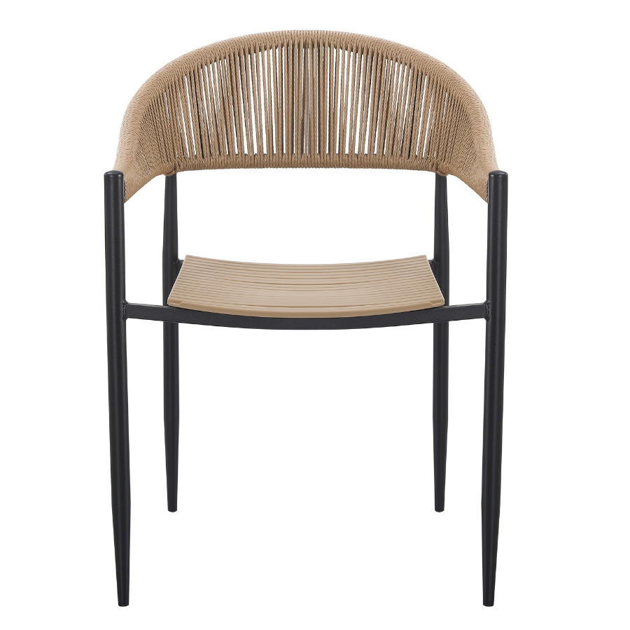 Front of Knox black frame chair – beige seat with natural cane back – stylish dining furniture – buy online in Australia