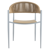 Front view of Knox dining chair – beige seat with white wood legs – rattan back – buy online in Australia