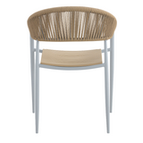 Angled view of Knox white and beige chair – woven rattan design – modern dining room chair – buy online in Australia