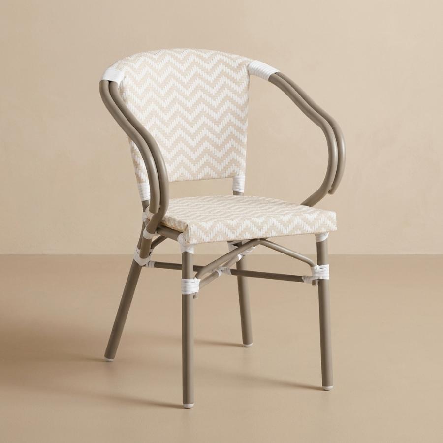 Kobe Beige and White Parisian Outdoor Chair with Dark Grey Frame