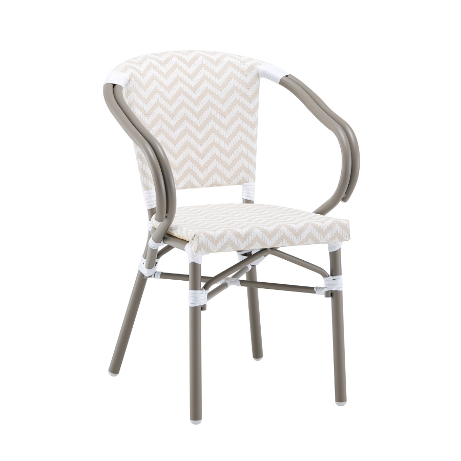 Kobe Beige and White Parisian Outdoor Chair with Dark Grey Frame